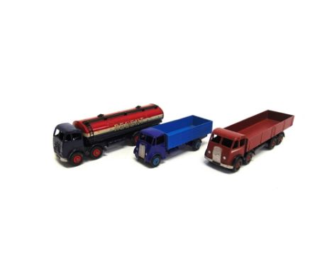 THREE DINKY DIECAST MODEL VEHICLES  circa 1940s-1950s, comprising a No.501, Foden Diesel 8-Wheel Wagon, first type cab, brown