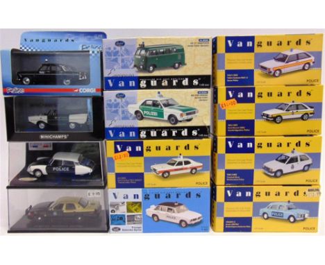 TWELVE 1/43 SCALE MODEL POLICE VEHICLES  by Lledo / Corgi Vanguards (9) and others, most mint or near mint and boxed.