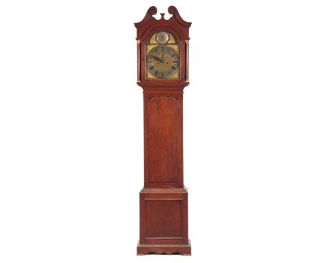 MAPLE &amp; CO. LONDON. AN EARLY 20th CENTURY OAK CASED LONGCASE CLOCK the hood having a swan neck pediment above a glazed do