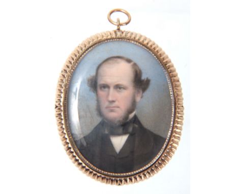 A 19TH CENTURY MINIATURE PORTRAIT ON IVORY SIGNED BY JOHN WASSE AND DATED 1861 depicting a Portrait of a Gentleman - mounted 