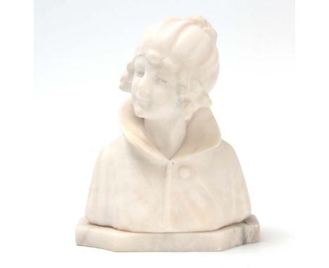 A 19TH CENTURY WHITE MARBLE SCULPTURE depicting the head and bust of a young girl 20cms high 16cms across base 