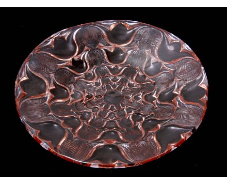 R LALIQUE AN ALEXANDRITE GLASS PLATE in the reverse moulded 