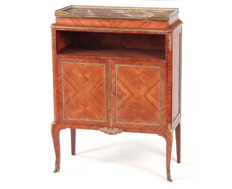 A FINE 19TH CENTURY ORMOLU MOUNTED KINGWOOD SIDE CABINET stamped SCHAAL PARIS the galleried rouge marble top above an open sh