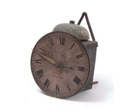 RUSSELL, HALIFAX. A SMALL LATE 18th CENTURY HOOK AND SPIKE WALL CLOCK IN THE MANNER OF JOHN WHITEHURST OF DERBY having a 6" s