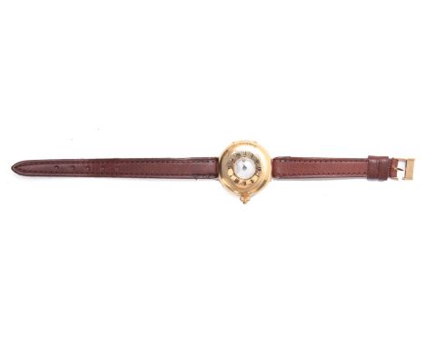 LONGINES. AN EARLY 20th CENTURY 18CT GOLD HALF HUNTER WRIST WATCH having a double-hinged back and spring-loaded front cover w