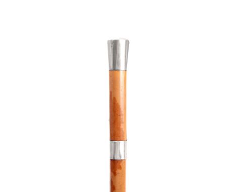 A LATE 19TH CENTURY GENTLEMANS WHITE METAL MOUNTED MALACA SWORDSTICK 85.5cm overall. 