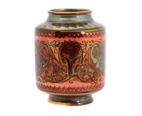 AN EARLY 20TH CENTURY PILKINGTON'S ROYAL LANCASTRIAN LUSTRE VASE decorated with coloured stylised designs, by W S Mycock date