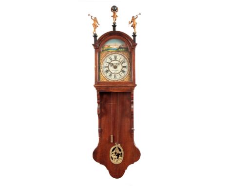 B.A. STOKER FRANEKER A 19TH CENTURY DUTCH OAK STAARTKLOK the arched painted dial with gilt spandrels and brass hands fronting
