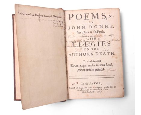 DONNE (JOHN). POEMS &amp; C. WITH ELEGIES ON THE AUTHORS DEATH. Fifth edition but first complete edition 1669 in original lea