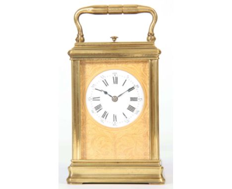 DROCOURT, PARIS. A 19th CENTURY FRENCH REPEATING CANALEE CASED CARRIAGE CLOCK the moulded brass case enclosing a gilt brass e