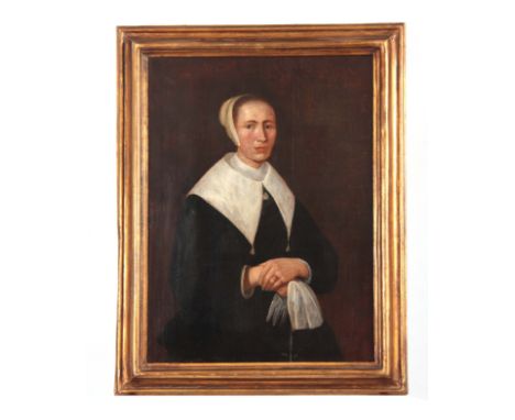 ATT. QUIRYN GERRITSZ. van BREKELENKAM  (1620 - 1668) A 17TH CENTURY OIL ON OAK PANEL  Half-length portrait of a lady in black