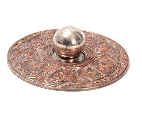 A VICTORIAN ELKINGTON PLATE GLOBE INKSTAND originally made for the 1851 Great Exhibition designed by John Leighton (1822 - 19