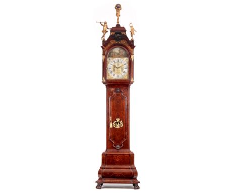 GERRET BRAMER, AMSTERDAM. A FINE EARLY 18th CENTURY BURR WALNUT MUSICAL LONGCASE CLOCK WITH SPHERICAL MOON the geometrical in