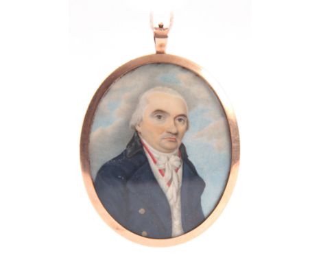 A 19TH CENTURY MINIATURE PORTRAIT OF A GENTLEMAN ON IVORY with Monogram to the reverse and inscription 'Age de 56 Ans' mounte