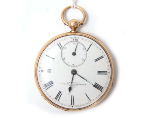 BAUMGART, 6 MADDOX ST. REGENT ST, LONDON. No. 3258. A MID 19th CENTURY 18CT GOLD OPEN FACED POCKET WATCH the engine-turned ca