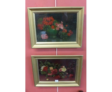 M. Rushton, pair of still lifes, oil on canvas, framed