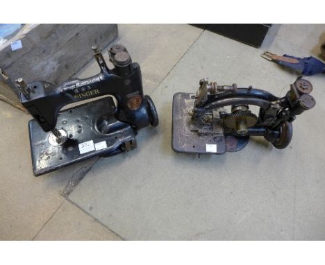 A Wilcox & Gibb, shell edge sewing machine and a Singer sewing machine, model number 24-58