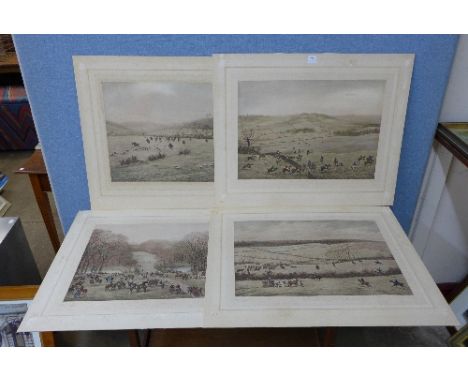 A set of four signed G.D. Giles hunting scene prints, unframed