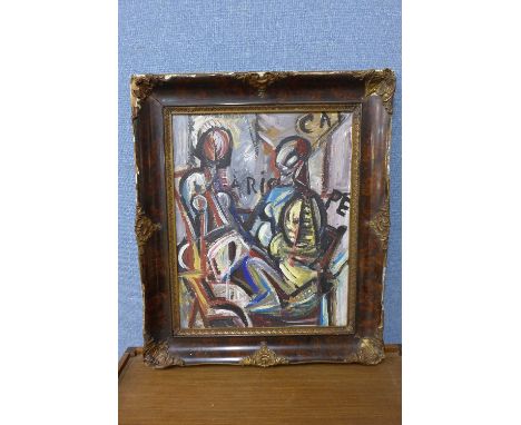 French School (1950's), abstract portrait, oil on canvas