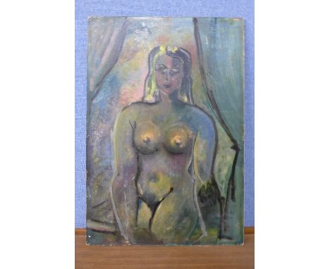 Firmin Roover, portrait of a female nude, oil on board, unframed