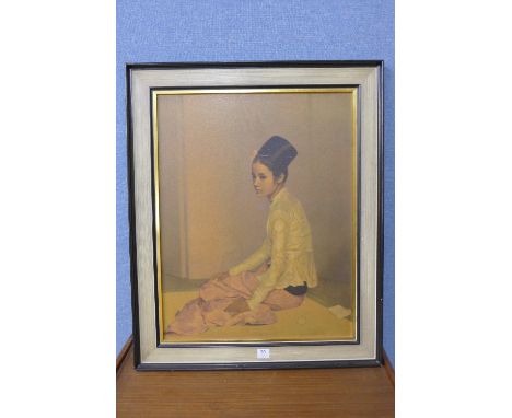 A 1960's Sir Gerald Kelly print, Saw Ohn Nyun, framed