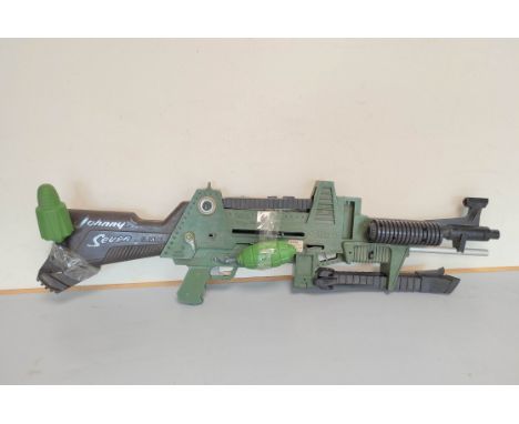 Topper Toys- Johnny Seven O.M.A One Man Army combat rifle of green plastic construction with bi-pod and two grenade attachmen