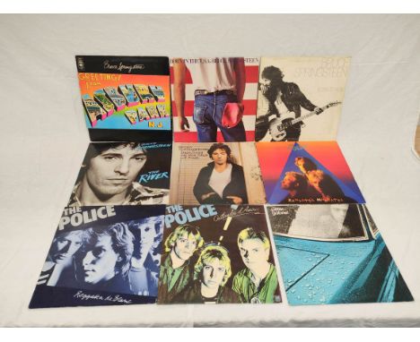 Collection of Bruce Springsteen records to include Greetings from a Shiny?, The River, Born to Run, Bob Dylan records, The Po