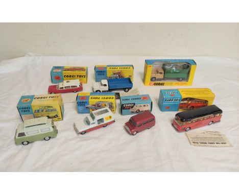 Corgi Toys- Collection of seven boxed Corgi model cars to include no 486 Kennel Service Wagon with four dogs, no 437 Superior