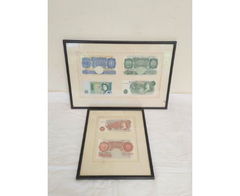 Banknotes. Two framed banknote sets comprising of Elizabeth II issues. To include two £1 notes one with Beale signature prefi