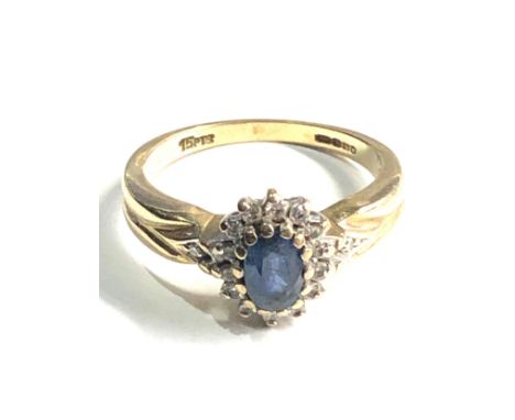 9ct gold sapphire &amp; diamond ring weight 3.6g 