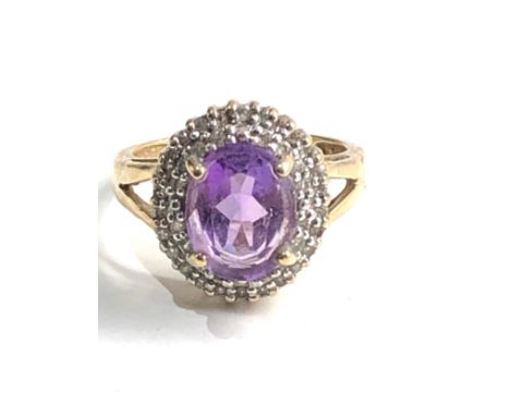 Vintage 9ct gold diamond &amp; amethyst dress ring weight 3.3g 