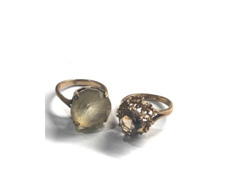 2 x 9ct gold vintage smokey quartz  &amp; citrine rings (8.2g) 