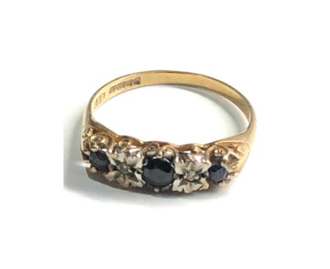 9ct gold vintage sapphire &amp; diamond  ring (2g) 