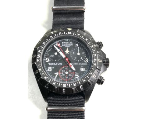 Chase - Durer special forces air assault team quartz chronograph wristwatch black steel case screw down crown black dial lumi