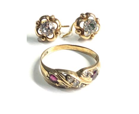 2 x 9ct gold jewellery ring &amp; stone set earrings (3.2g) 