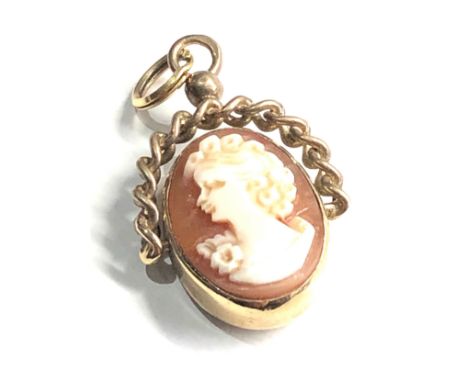 9ct gold vintage cameo &amp; shell swivel fob pendant (4.4g) 