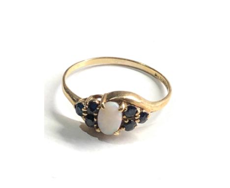 9ct gold vintage opal &amp; sapphire dress ring (1.1g) 