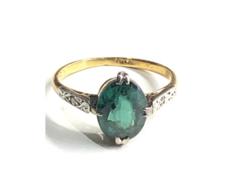 18ct gold and platinum antique green tourmaline &amp; diamond three stone  ring (2.1g) 