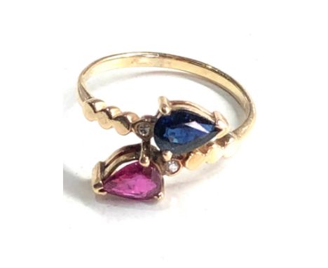 14ct gold ruby &amp; sapphire diamond ring 1.7g 