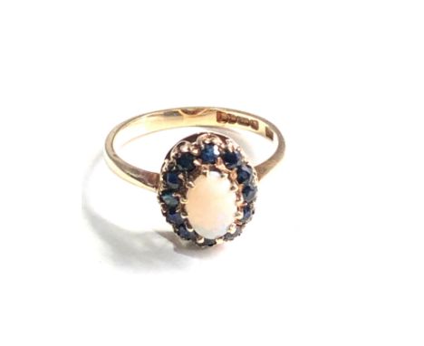 9ct gold opal &amp; sapphire ring weight 2.2g 