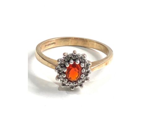 9ct gold diamond &amp; fire opal ring weight 2.5g 