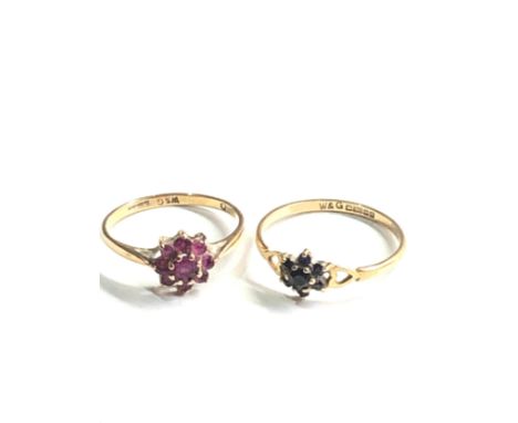 2 x 9ct gold vintage gemstone cluster rings inc. ruby, sapphire (2.5g) 