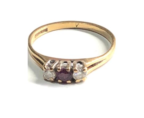 9ct gold vintage ruby &amp; diamond dress ring (1.5g) 