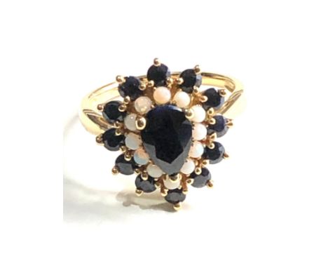 9ct gold vintage sapphire &amp; opal ring (3.5g 