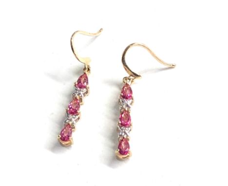 9ct gold synthetic pink sapphire &amp; diamond earrings weight 2.5g 