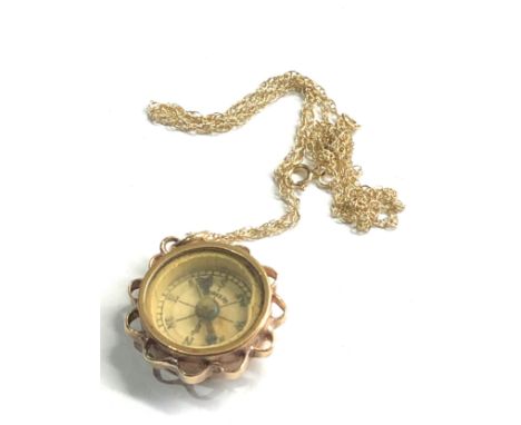 9ct gold vintage st christopher compass pendant necklace (4.4g) 
