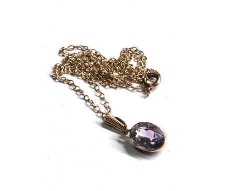 9ct gold vintage amethyst pendant necklace (2g) 