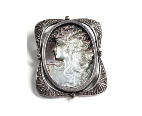 Vintage silver Mother of pearl &amp; marcasite brooch 