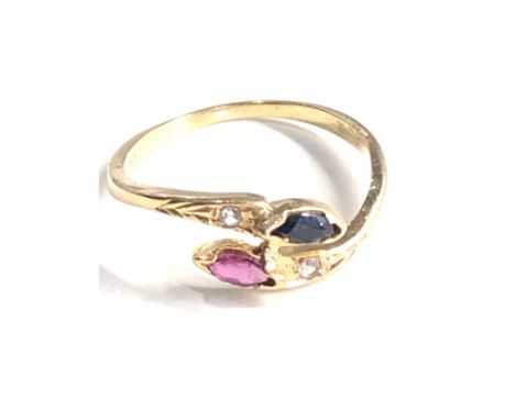 9ct gold ruby &amp; sapphire ring weight 1.2g 