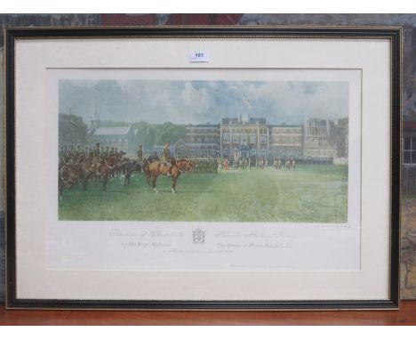 GILBERT HOLIDAY, PENCIL SIGNED POLYCHROME PRINT PRESENTATION OF COLOURS TO THE HONOURABLE ARTILLERY COMPANY, 1928, APPROXIMAT